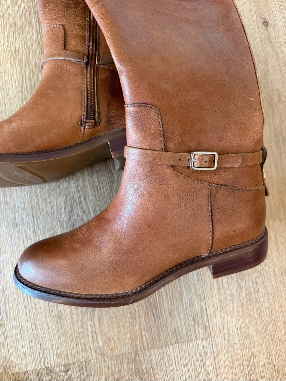 Franco Sarto Tall Knee high Boots in Cognac brown leather zip on side size 8.5